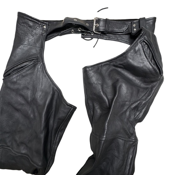 chaps LEATHER GALLERY L/XL black heavy snaps zipper lace - Picture 11 of 16